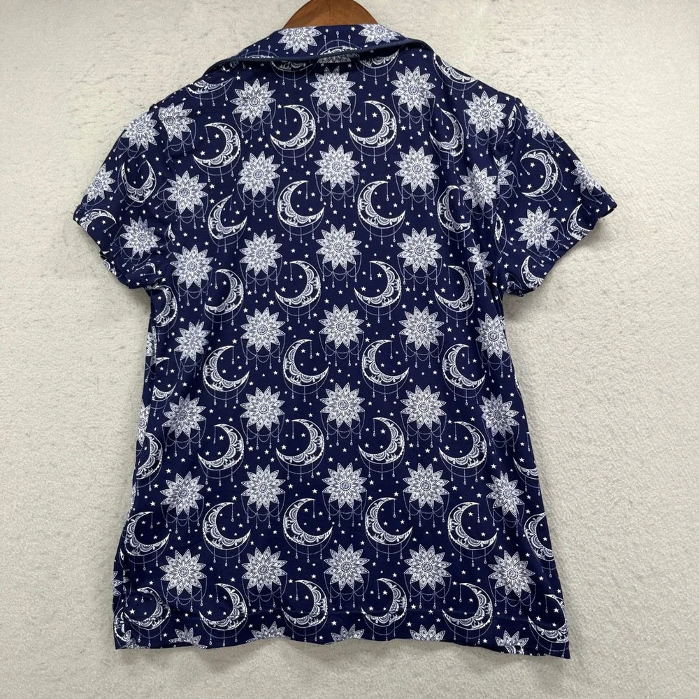 Amanda Blu Pajama Set Womens S/L Blue Moon Star Celestial Lounge Sleepwear PJs